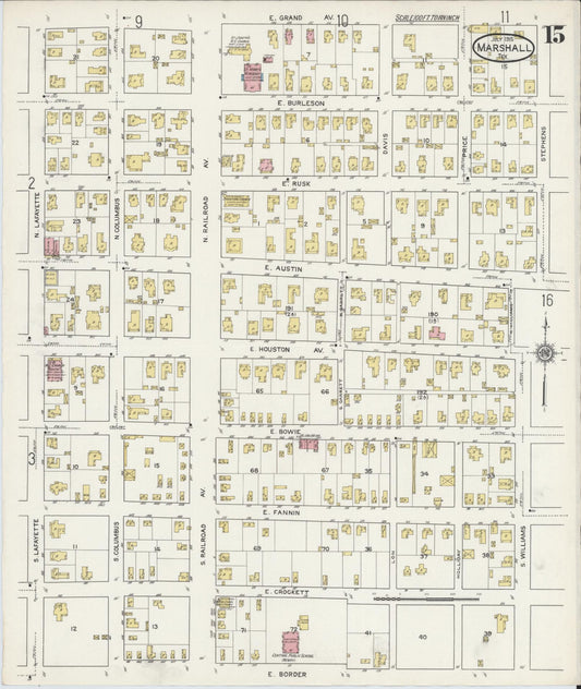 Sanborn Fire Insurance Map from Marshall, Harrison County, Texas (1915), Sheet #0015 - Historic Sanborn Fire Insurance Map Print, vintage old map wall art, antique decor, genealogy gift, Texas Texas map