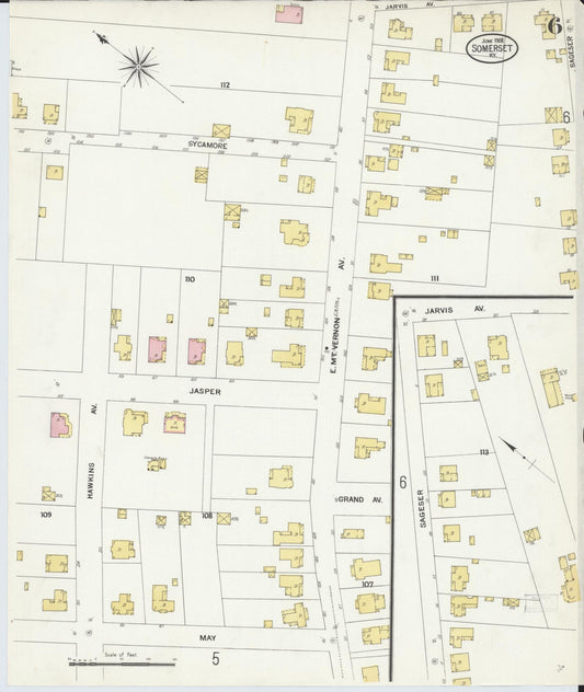 Sanborn Fire Insurance Map from Somerset, Pulaski County, Kentucky (1908), Sheet #0006 - Historic Sanborn Fire Insurance Map Print, vintage old map wall art, antique decor, genealogy gift, Kentucky Kentucky map