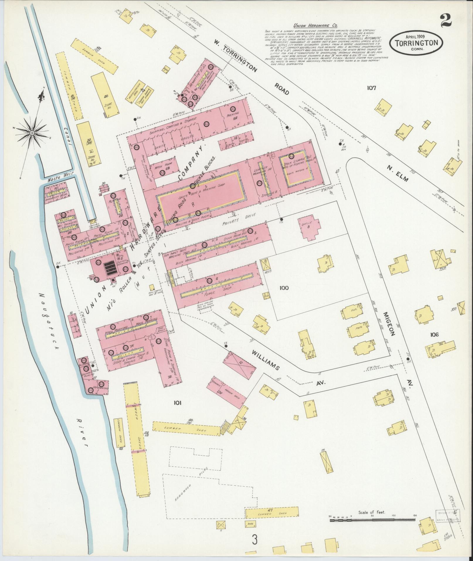 Sanborn Fire Insurance Map from Torrington, Litchfield County, Connecticut (1909), Sheet #0002 - Complete Map Set gallery image, historic Sanborn map, vintage wall art, Connecticut Connecticut