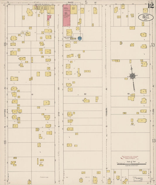 Sanborn Fire Insurance Map from Bell, Los Angeles County, California (1922), Sheet #0012 - Historic Sanborn Fire Insurance Map Print, vintage old map wall art, antique decor, genealogy gift, California California map