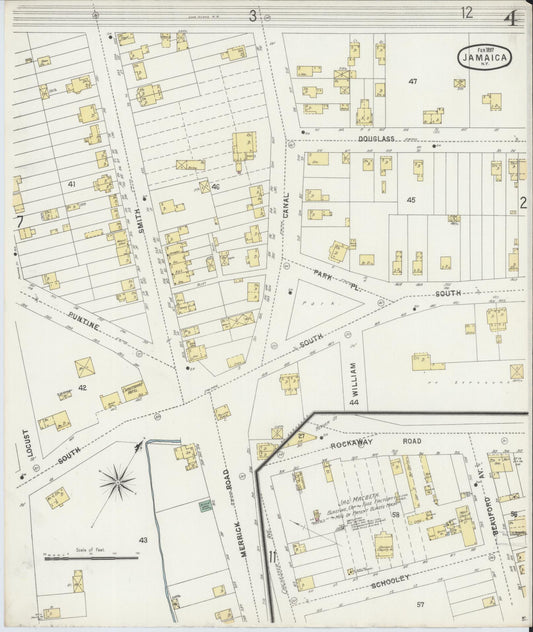 Sanborn Fire Insurance Map from Jamaica, Queens County, New York (1897), Sheet #0004 - Historic Sanborn Fire Insurance Map Print, vintage old map wall art, antique decor, genealogy gift, New York New York map