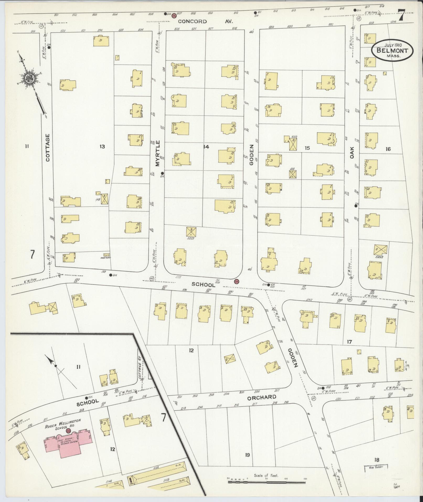 Sanborn Fire Insurance Map from Belmont, Middlesex County, Massachusetts (1910), Sheet #0007 - Complete Map Set gallery image, historic Sanborn map, vintage wall art, Massachusetts Massachusetts