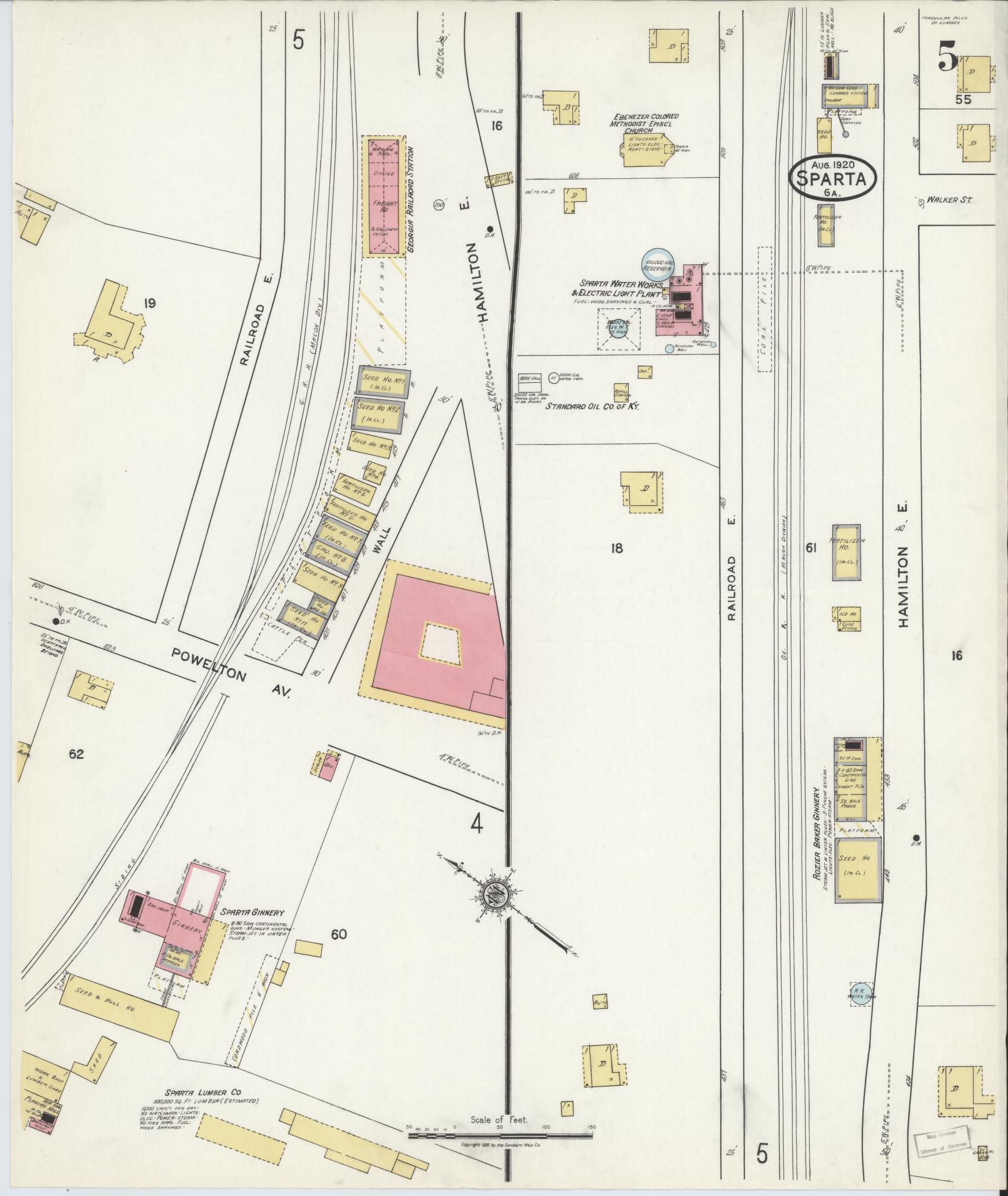 Sanborn Fire Insurance Map from Sparta, Hancock County, Georgia (1920), Sheet #0005 - Complete Map Set gallery image, historic Sanborn map, vintage wall art, Georgia Georgia