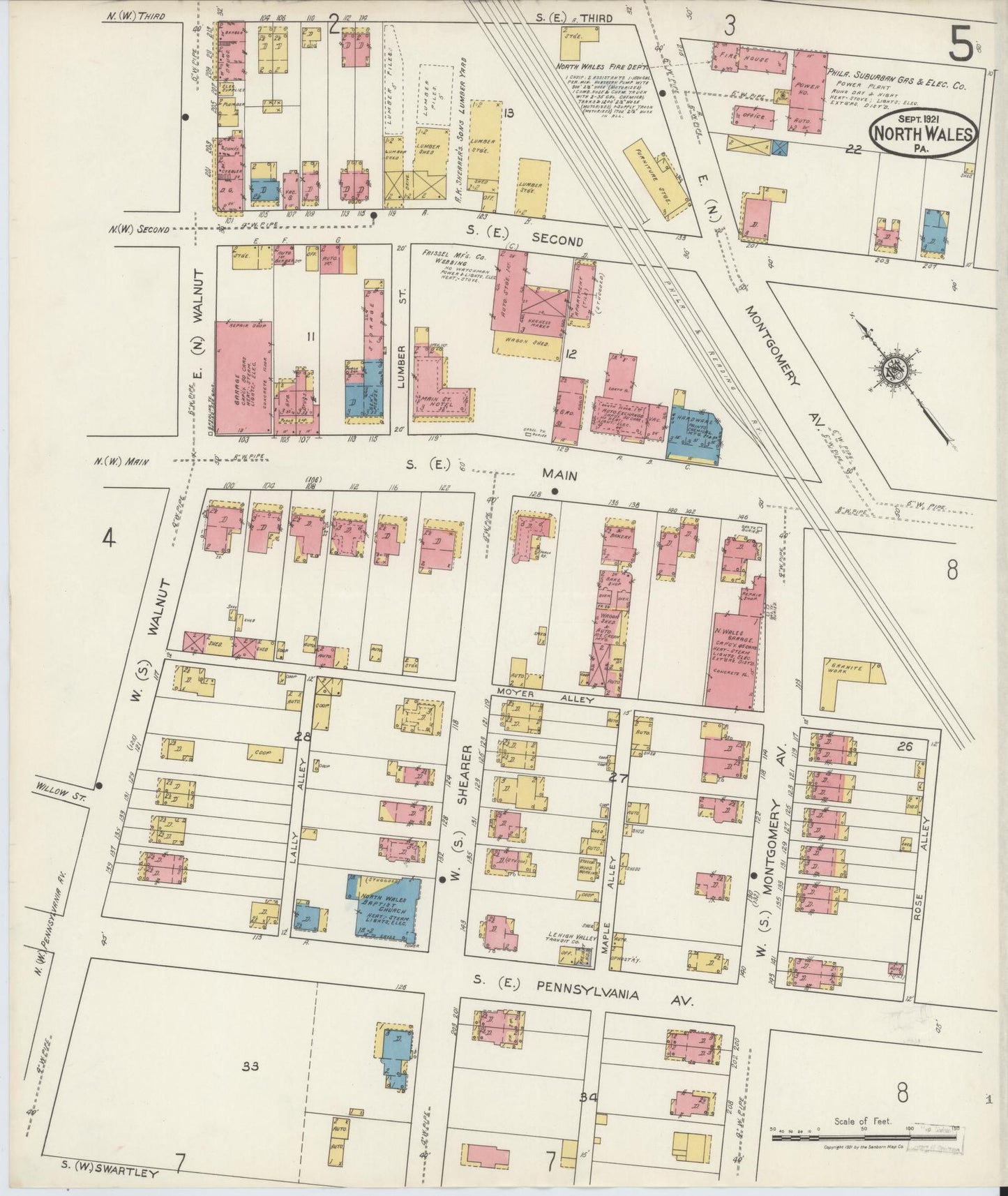 Sanborn Fire Insurance Map from North Wales, Montgomery County, Pennsylvania (1921), Sheet #0005 - Complete Map Set gallery image, historic Sanborn map, vintage wall art, Pennsylvania Pennsylvania