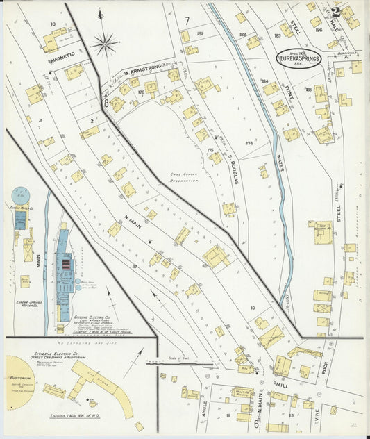 Sanborn Fire Insurance Map from Eureka Springs, Carroll County, Arkansas (1909), Sheet #0002 - Historic Sanborn Fire Insurance Map Print, vintage old map wall art, antique decor, genealogy gift, Arkansas Arkansas map