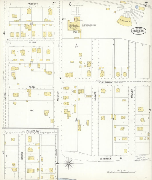 Sanborn Fire Insurance Map from Roseburg, Douglas County, Oregon (1903), Sheet #0007 - Historic Sanborn Fire Insurance Map Print, vintage old map wall art, antique decor, genealogy gift, Oregon Oregon map
