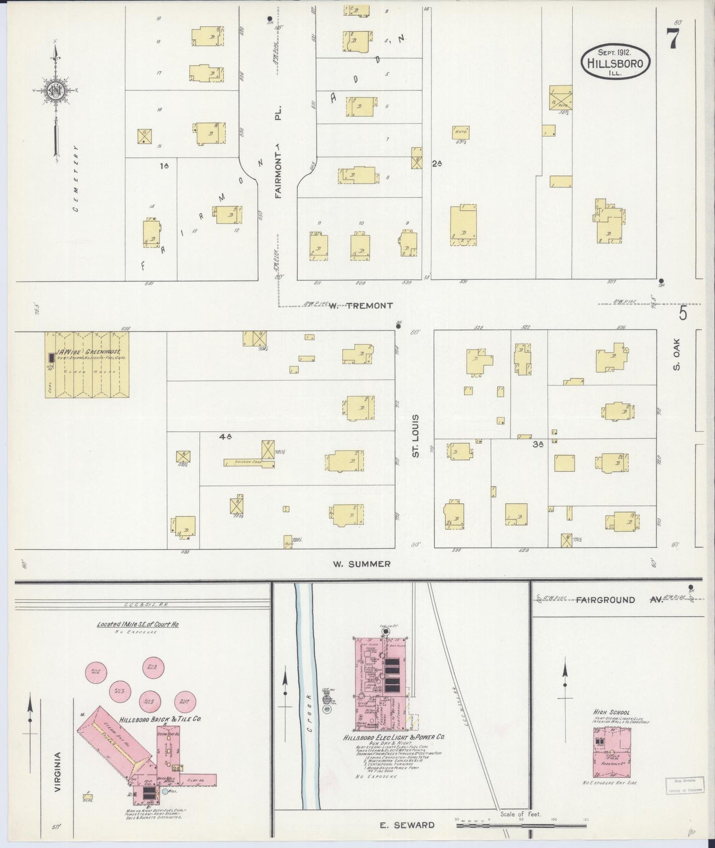 Sanborn Fire Insurance Map from Hillsboro, Montgomery County, Illinois (1912), Sheet #0007 - Complete Map Set gallery image, historic Sanborn map, vintage wall art, Illinois Illinois