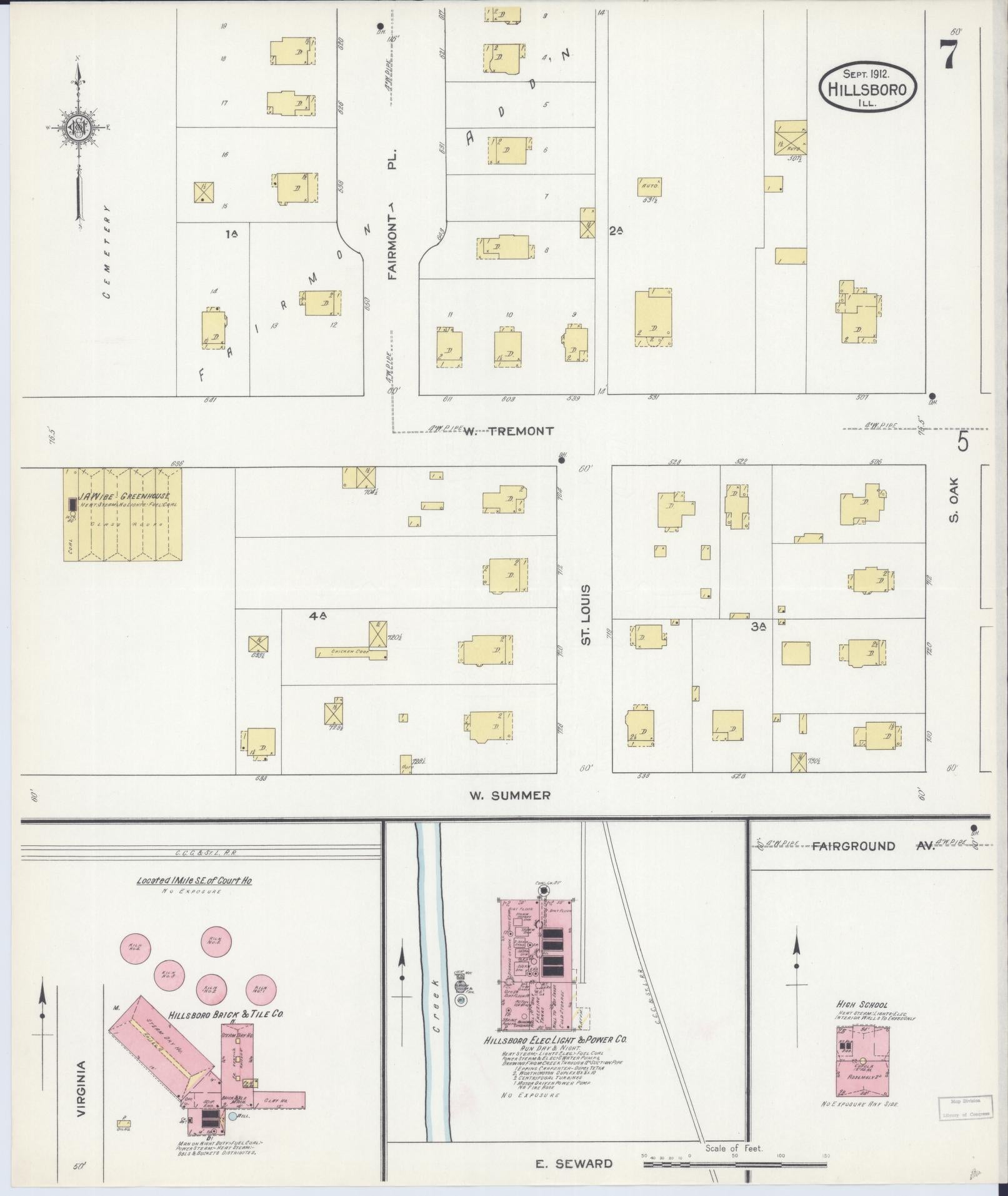 Sanborn Fire Insurance Map from Hillsboro, Montgomery County, Illinois (1912), Sheet #0007 - Complete Map Set gallery image, historic Sanborn map, vintage wall art, Illinois Illinois