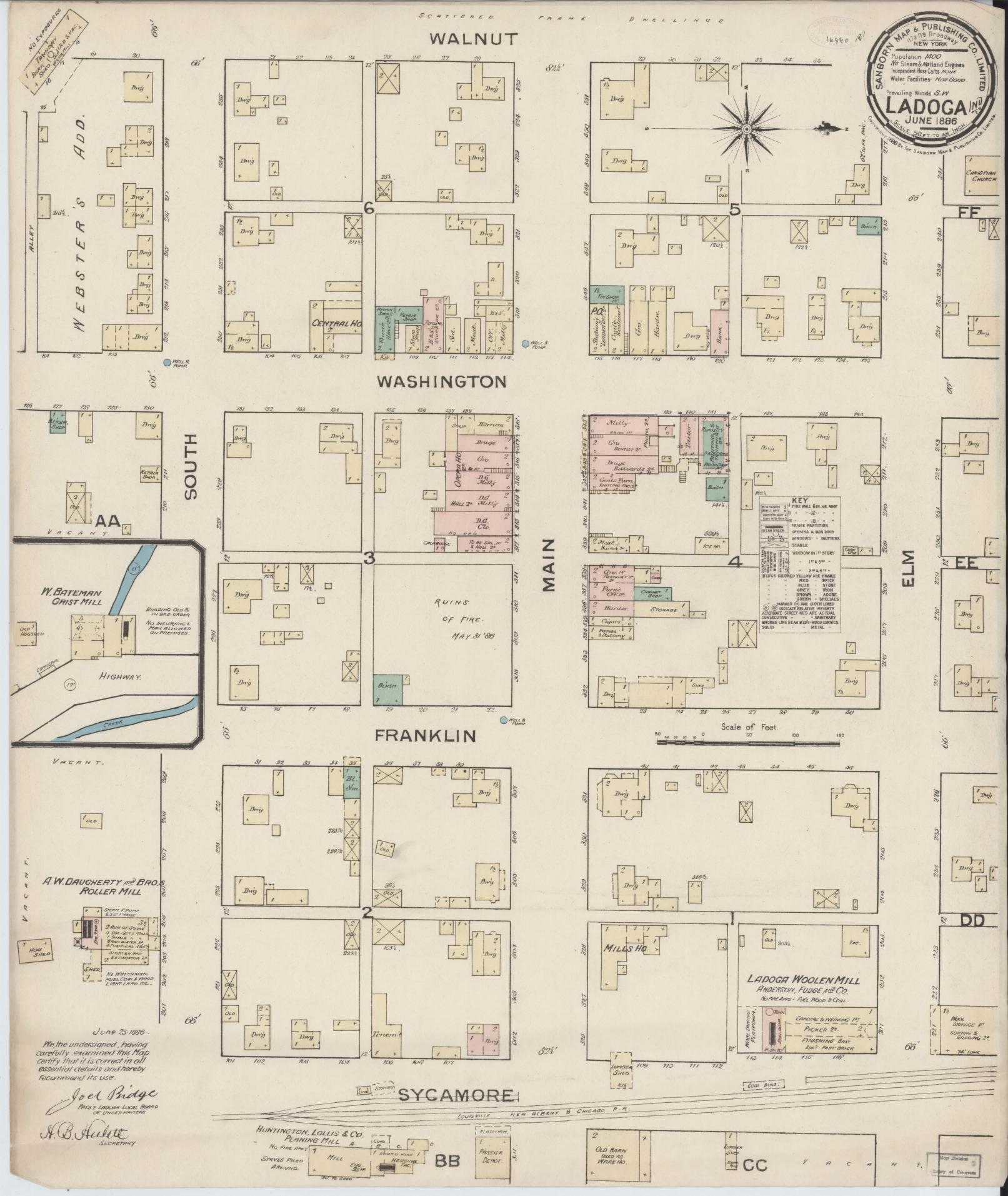Sanborn Fire Insurance Map from Ladoga, Montgomery County, Indiana. (1886) – Historic Sanborn Fire Insurance Map Print