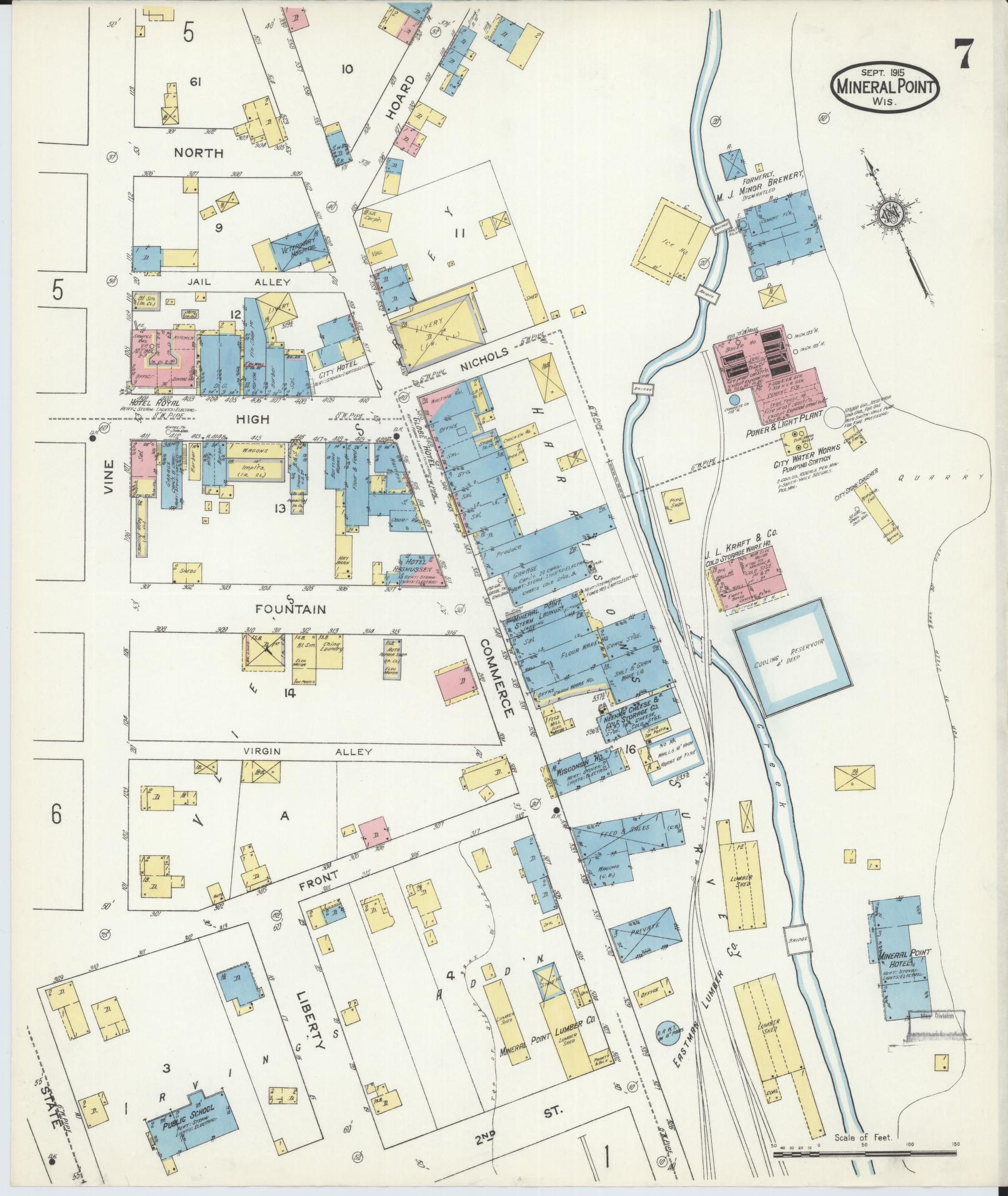 Sanborn Fire Insurance Map from Mineral Point, Iowa County, Wisconsin (1915), Sheet #0007 - Historic Sanborn Fire Insurance Map Print, vintage old map wall art, antique decor, genealogy gift, Wisconsin Wisconsin map
