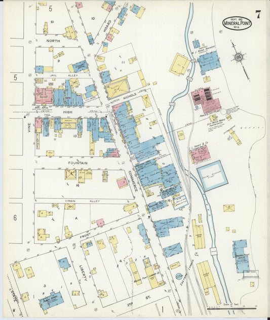 Sanborn Fire Insurance Map from Mineral Point, Iowa County, Wisconsin (1915), Sheet #0007 - Historic Sanborn Fire Insurance Map Print, vintage old map wall art, antique decor, genealogy gift, Wisconsin Wisconsin map