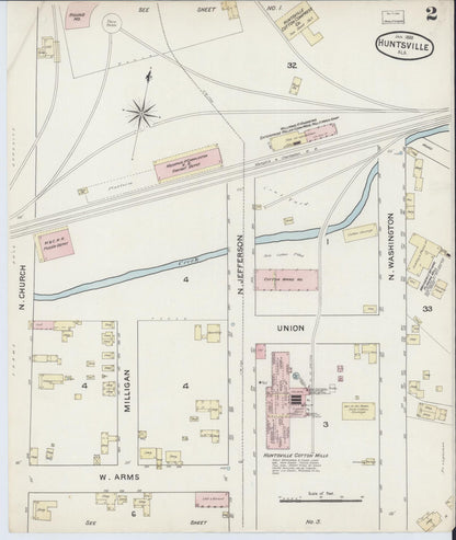 Sanborn Fire Insurance Map from Huntsville, Madison County, Alabama (1888), Sheet #0002 - Complete Map Set gallery image, historic Sanborn map, vintage wall art, Alabama Alabama
