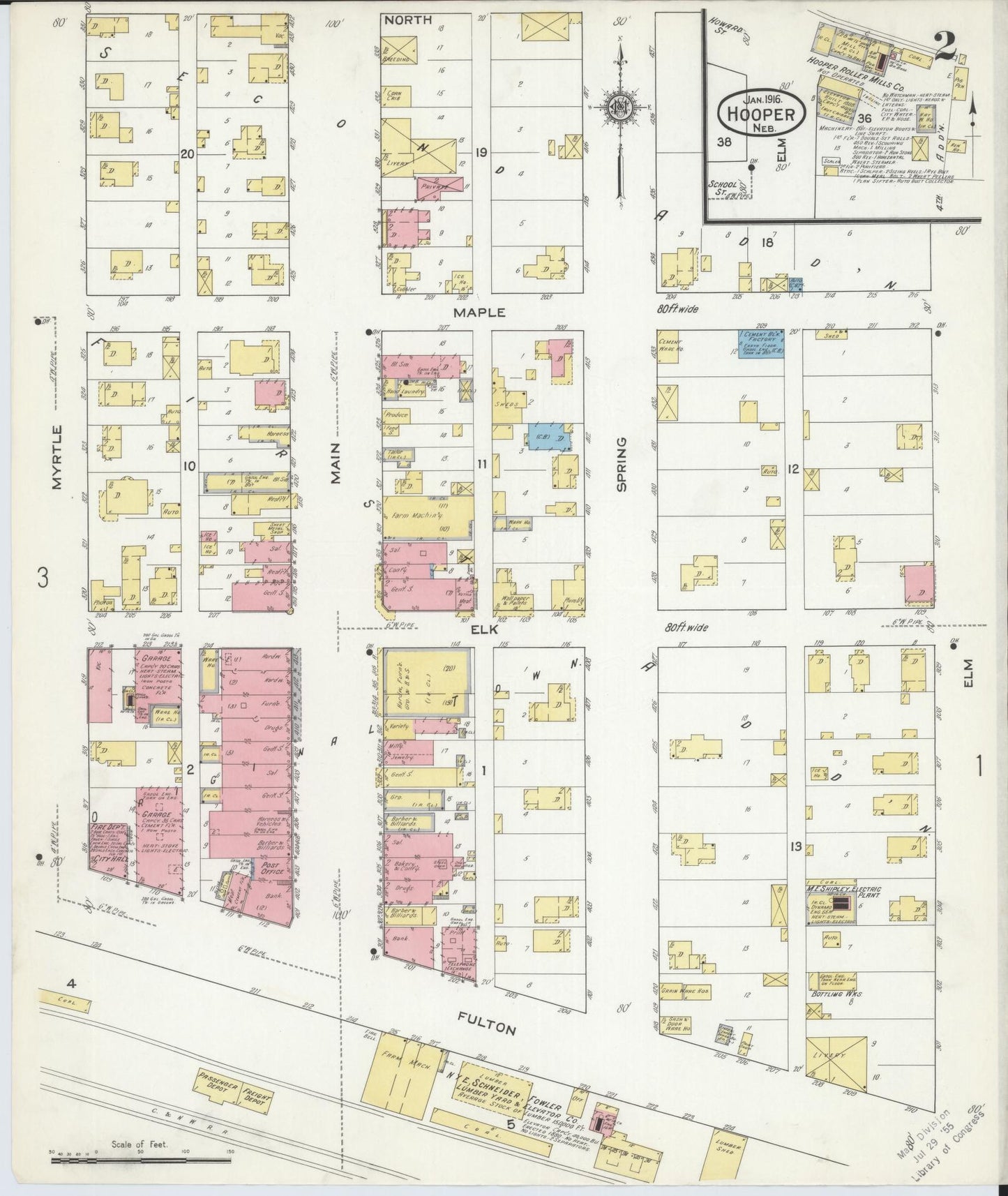 Sanborn Fire Insurance Map from Hooper, Dodge County, Nebraska (1916), Sheet #0002 - Complete Map Set gallery image, historic Sanborn map, vintage wall art, Nebraska Nebraska