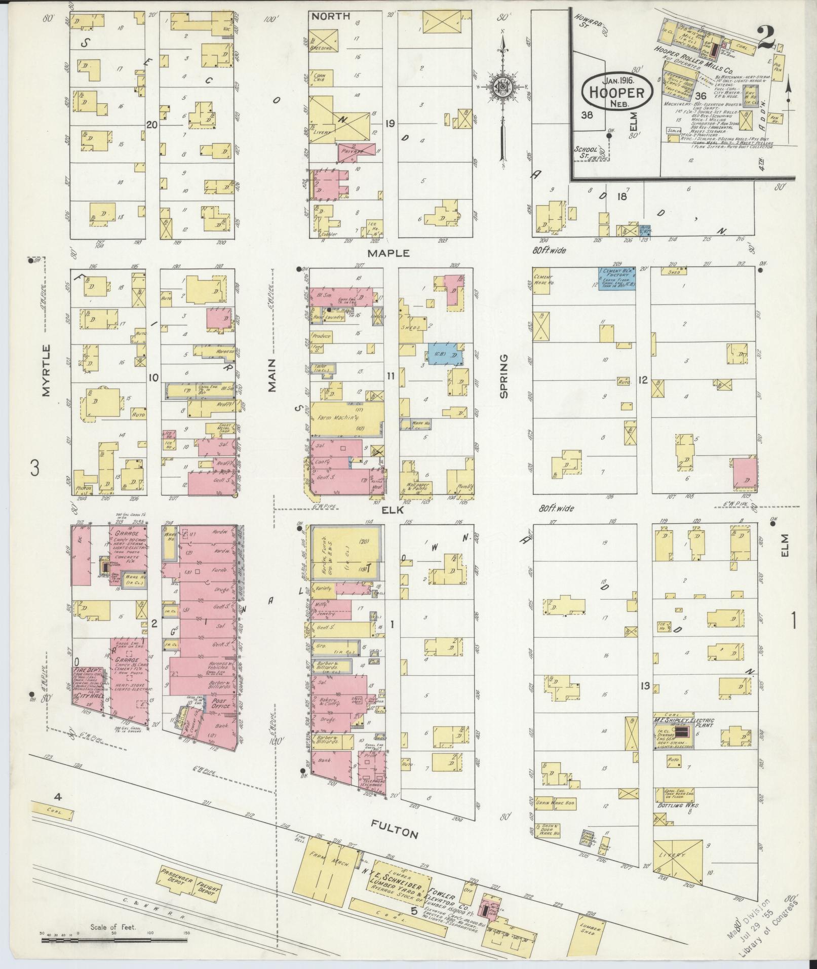 Sanborn Fire Insurance Map from Hooper, Dodge County, Nebraska (1916), Sheet #0002 - Complete Map Set gallery image, historic Sanborn map, vintage wall art, Nebraska Nebraska
