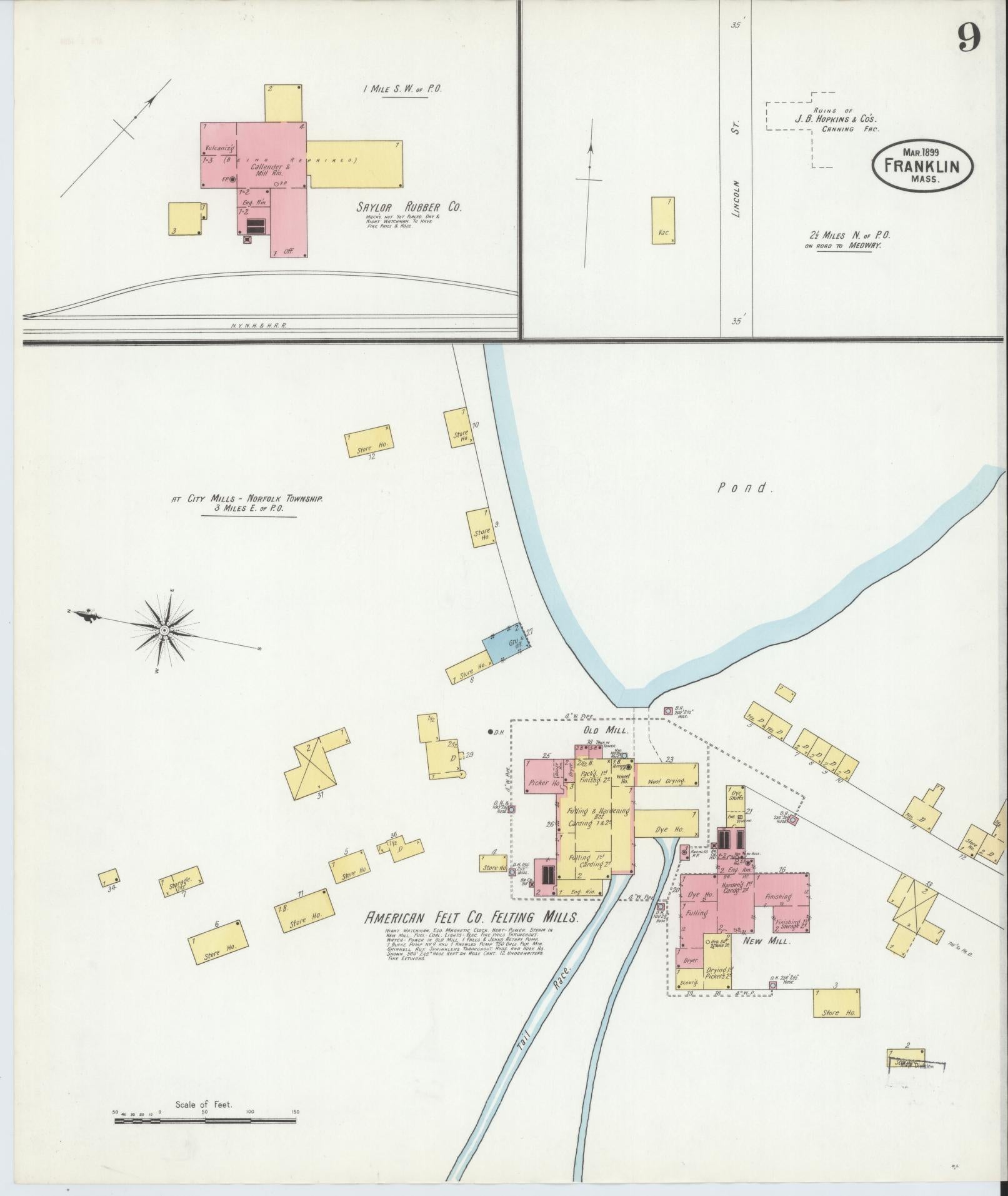 Sanborn Fire Insurance Map from Franklin, Norfolk County, Massachusetts (1899), Sheet #0009 - Complete Map Set gallery image, historic Sanborn map, vintage wall art, Massachusetts Massachusetts
