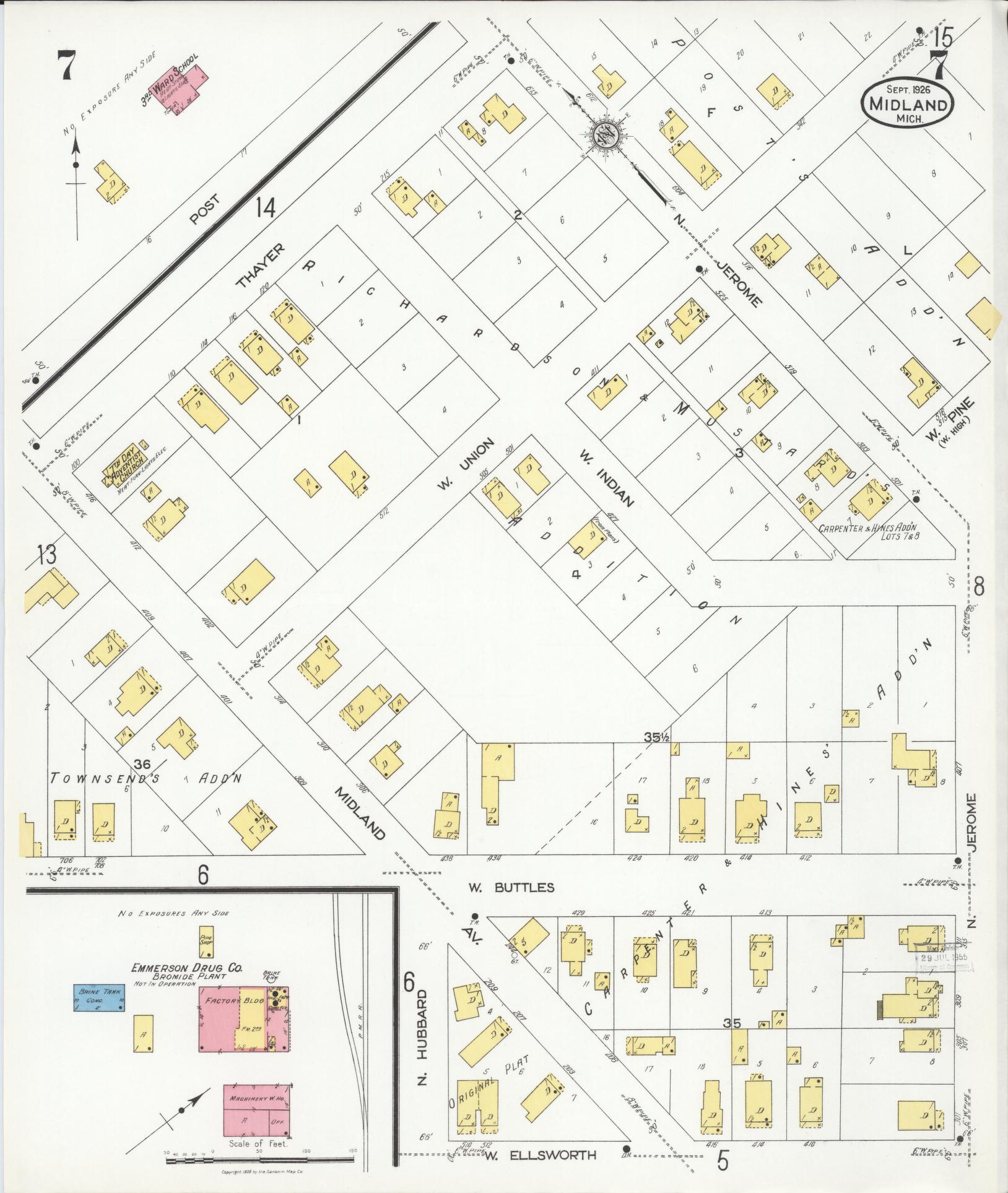 Sanborn Fire Insurance Map from Midland, Midland County, Michigan (1926), Sheet #0007 - Complete Map Set gallery image, historic Sanborn map, vintage wall art, Michigan Michigan