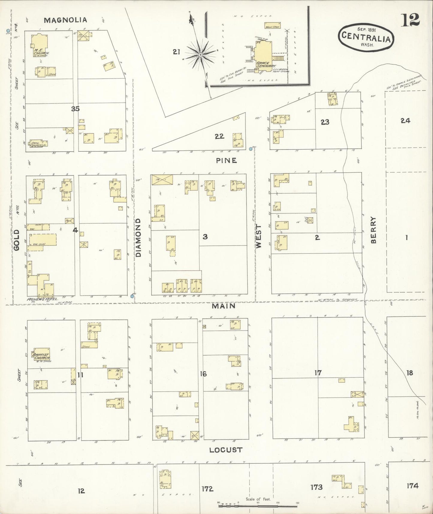 Sanborn Fire Insurance Map from Centralia, Lewis County, Washington (1891), Sheet #0012 - Complete Map Set gallery image, historic Sanborn map, vintage wall art, Washington Washington