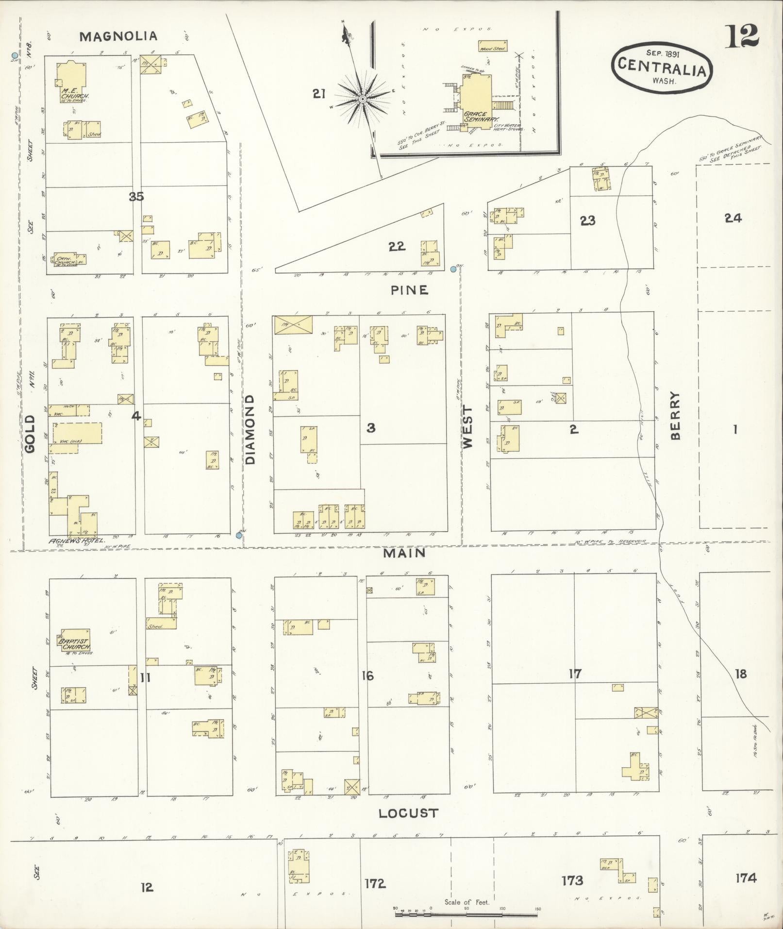 Sanborn Fire Insurance Map from Centralia, Lewis County, Washington (1891), Sheet #0012 - Complete Map Set gallery image, historic Sanborn map, vintage wall art, Washington Washington