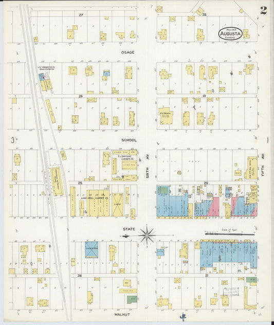 Sanborn Fire Insurance Map from Augusta, Butler County, Kansas (1908), Sheet #0002 - Historic Sanborn Fire Insurance Map Print, vintage old map wall art, antique decor, genealogy gift, Kansas Kansas map