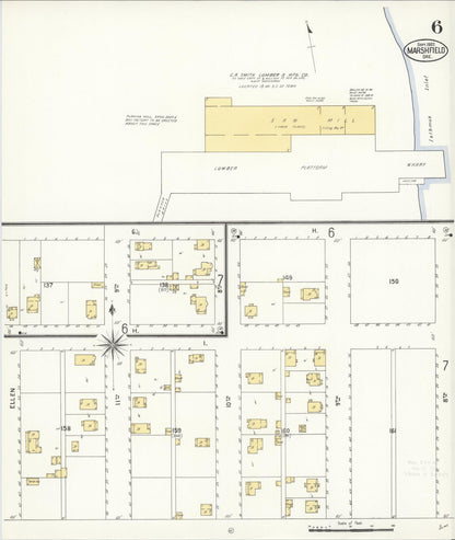 Sanborn Fire Insurance Map from Marshfield, Coos County, Oregon (1907), Sheet #0006 - Complete Map Set gallery image, historic Sanborn map, vintage wall art, Oregon Oregon