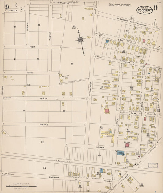 Sanborn Fire Insurance Map from Woodbury, Gloucester County, New Jersey (1923), Sheet #0009 - Historic Sanborn Fire Insurance Map Print, vintage old map wall art, antique decor, genealogy gift, New Jersey New Jersey map