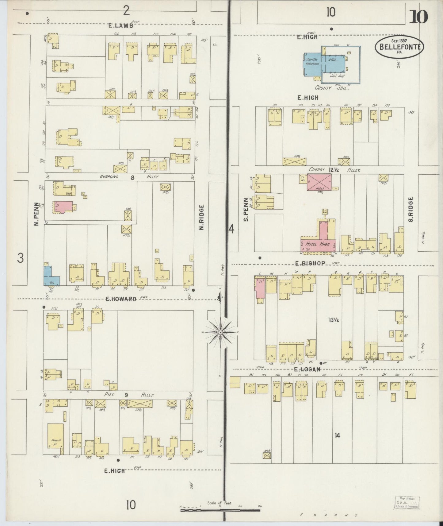 Sanborn Fire Insurance Map from Bellefonte, Centre County, Pennsylvania (1897), Sheet #0010 - Historic Sanborn Fire Insurance Map Print, vintage old map wall art, antique decor, genealogy gift, Pennsylvania Pennsylvania map