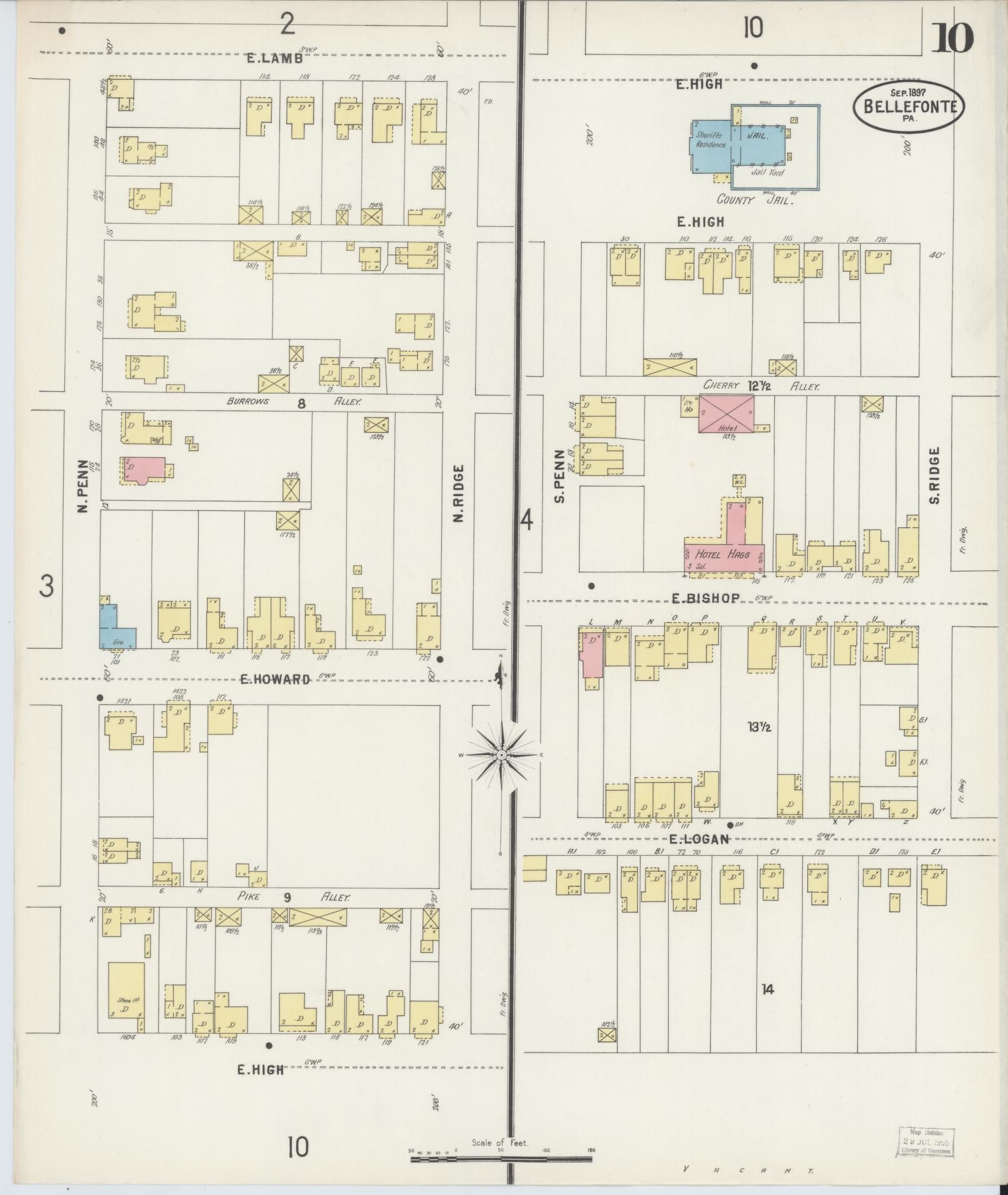 Sanborn Fire Insurance Map from Bellefonte, Centre County, Pennsylvania (1897), Sheet #0010 - Historic Sanborn Fire Insurance Map Print, vintage old map wall art, antique decor, genealogy gift, Pennsylvania Pennsylvania map