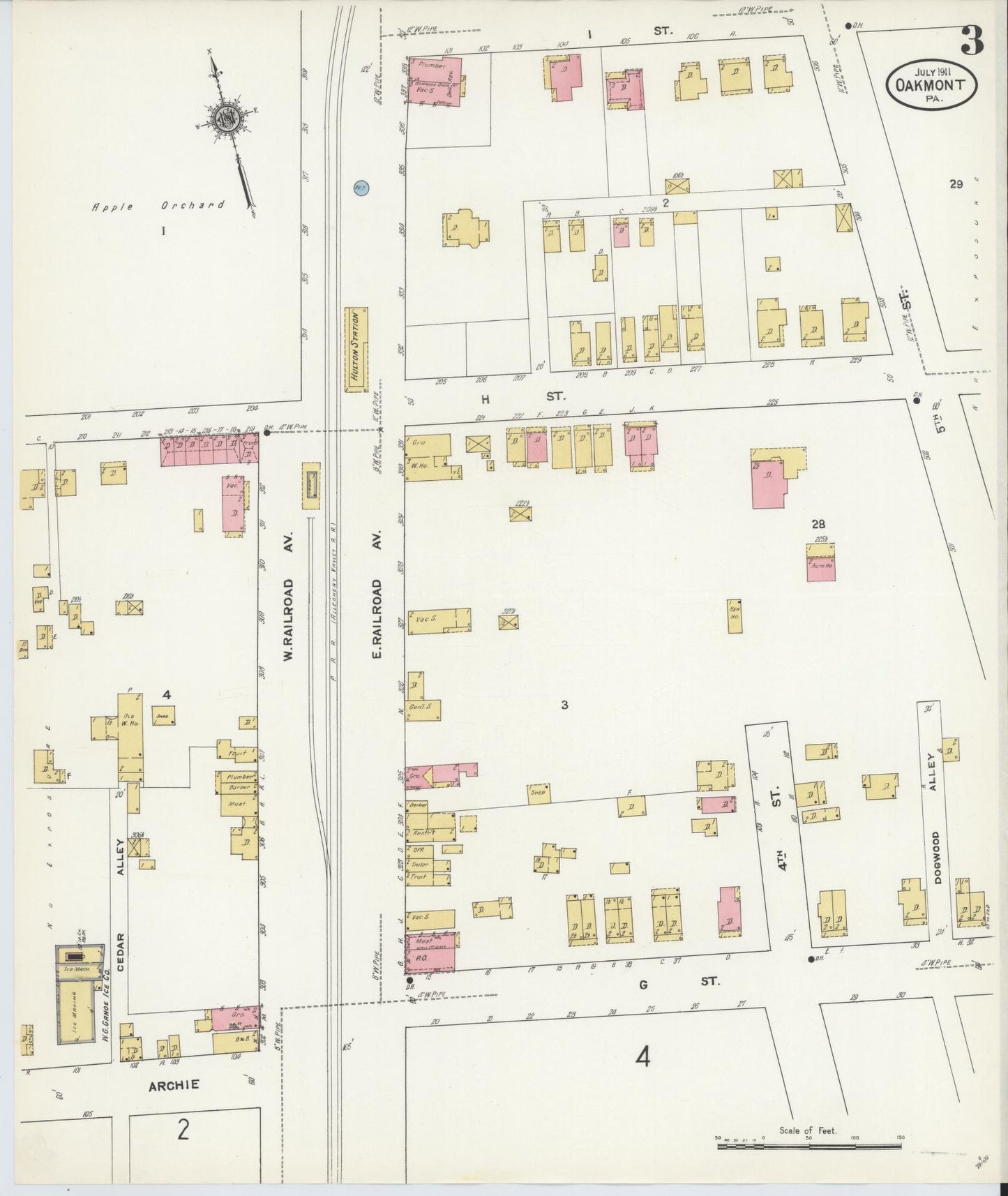 Sanborn Fire Insurance Map from Oakmont, Allegheny County, Pennsylvania (1911), Sheet #0003 - Complete Map Set gallery image, historic Sanborn map, vintage wall art, Pennsylvania Pennsylvania