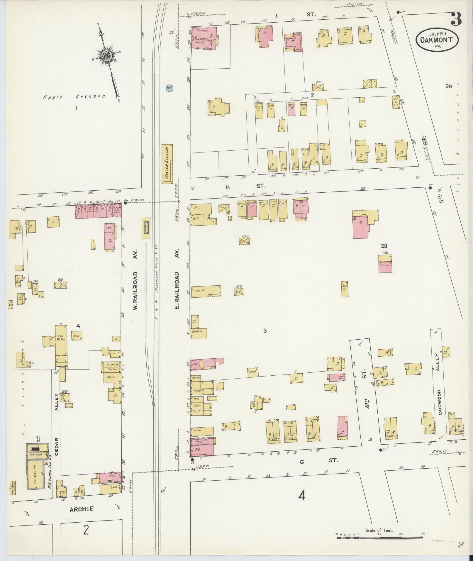 Sanborn Fire Insurance Map from Oakmont, Allegheny County, Pennsylvania (1911), Sheet #0003 - Complete Map Set gallery image, historic Sanborn map, vintage wall art, Pennsylvania Pennsylvania