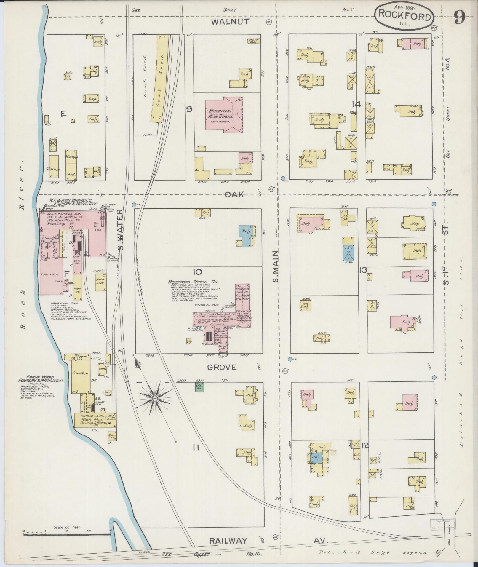 Sanborn Fire Insurance Map from Rockford, Winnebago County, Illinois (1887), Sheet #0009 - Complete Map Set gallery image, historic Sanborn map, vintage wall art, Illinois Illinois