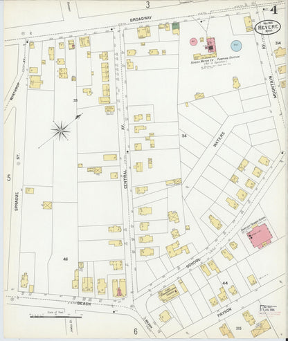 Sanborn Fire Insurance Map from Revere, Suffolk County, Massachusetts (1900), Sheet #0004 - Historic Sanborn Fire Insurance Map Print, vintage old map wall art, antique decor, genealogy gift, Massachusetts Massachusetts map