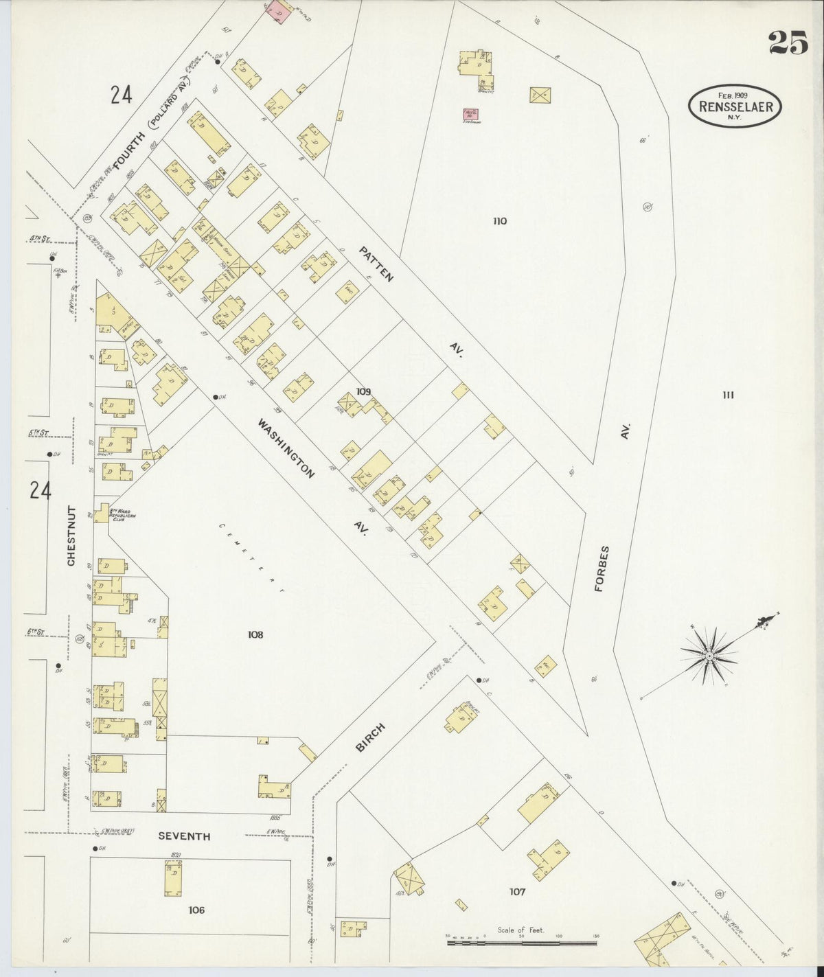 Sanborn Fire Insurance Map from Rensselaer, Rensselaer County, New York (1909), Sheet #0025 - Historic Sanborn Fire Insurance Map Print, vintage old map wall art, antique decor, genealogy gift, New York New York map