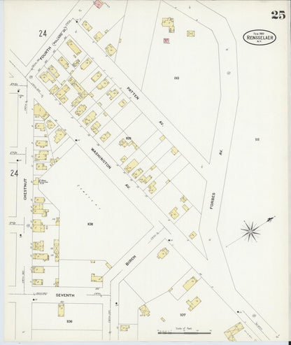 Sanborn Fire Insurance Map from Rensselaer, Rensselaer County, New York (1909), Sheet #0025 - Historic Sanborn Fire Insurance Map Print, vintage old map wall art, antique decor, genealogy gift, New York New York map