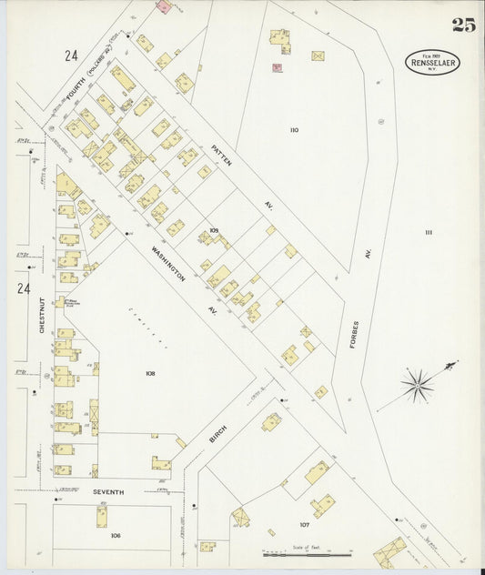 Sanborn Fire Insurance Map from Rensselaer, Rensselaer County, New York (1909), Sheet #0025 - Historic Sanborn Fire Insurance Map Print, vintage old map wall art, antique decor, genealogy gift, New York New York map