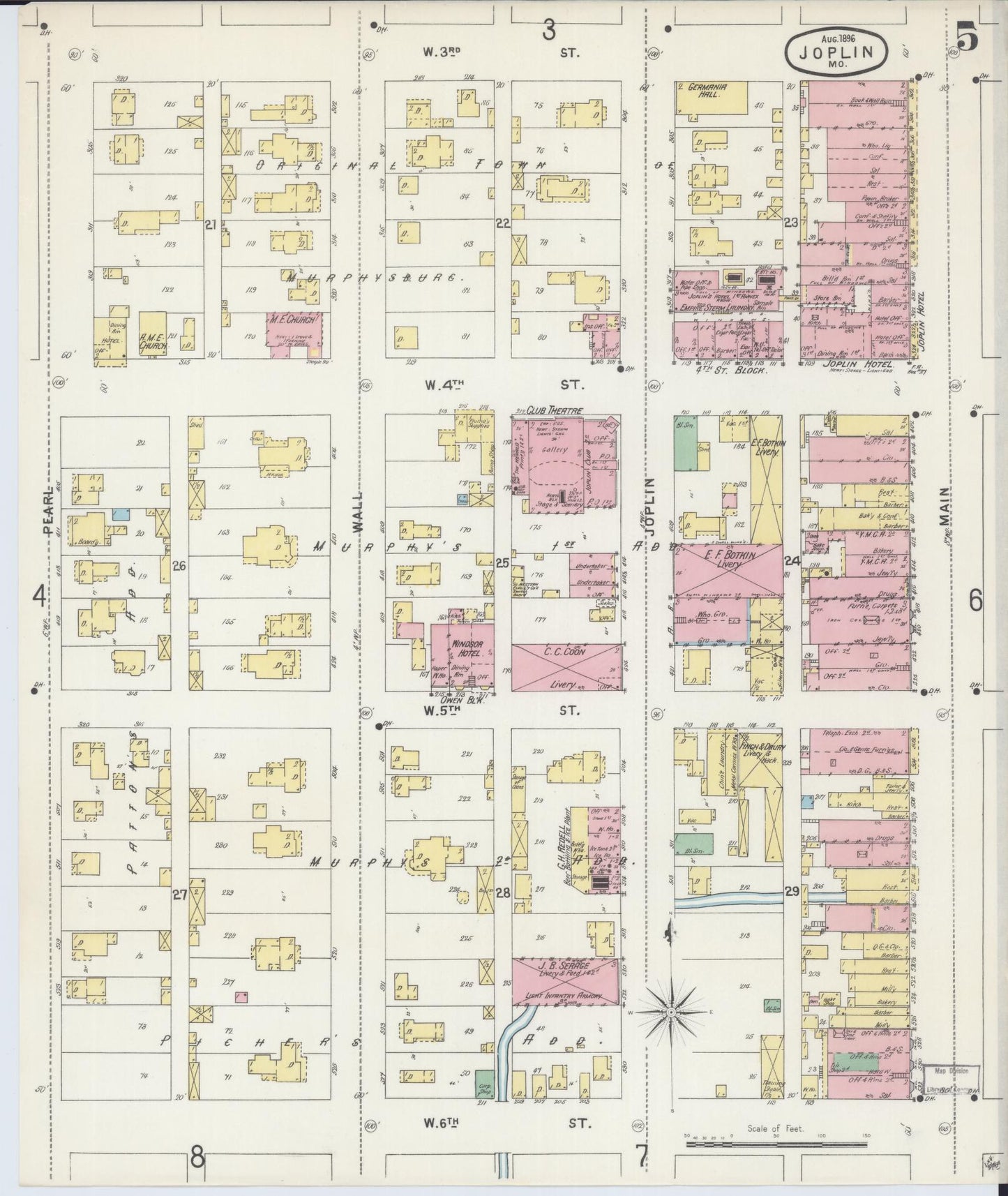 Sanborn Fire Insurance Map from Joplin, Jasper County, Missouri (1896), Sheet #0005 - Complete Map Set gallery image, historic Sanborn map, vintage wall art, Missouri Missouri