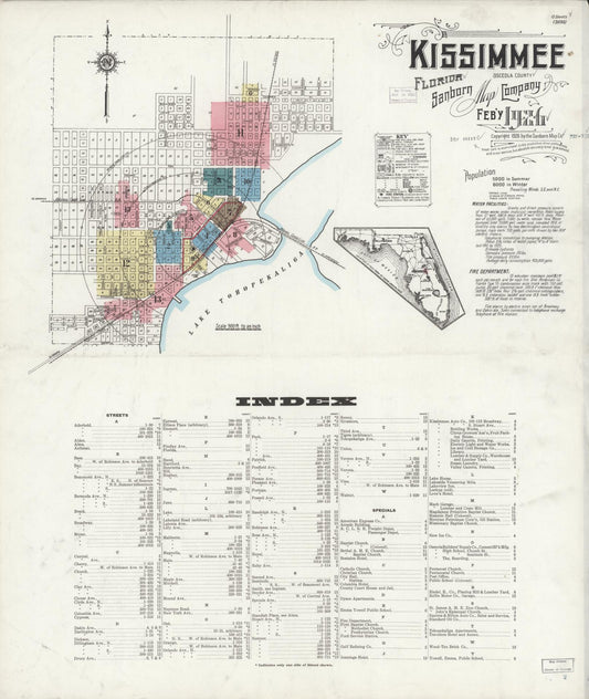 Sanborn Fire Insurance Map from Kissimmee, Osceola County, Florida (1926), Sheet #0001 - Historic Sanborn Fire Insurance Map Print, vintage old map wall art, antique decor, genealogy gift, Florida Florida map