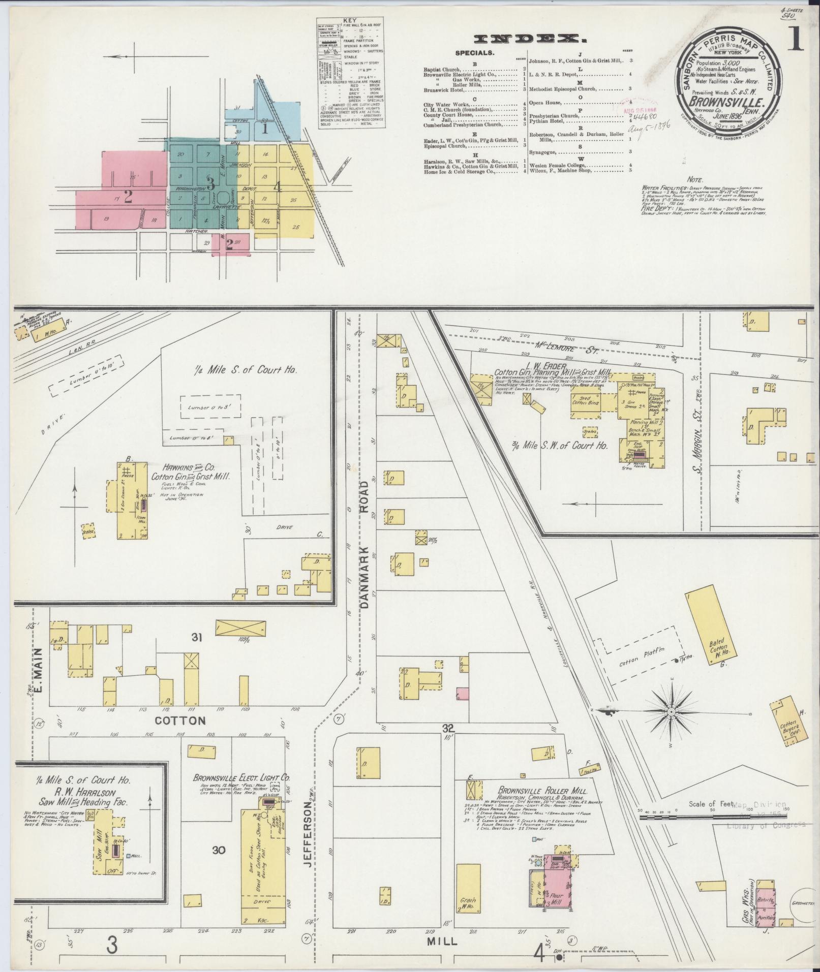Sanborn Fire Insurance Map from Brownsville, Haywood County, Tennessee. (1896) – Historic Sanborn Fire Insurance Map Print