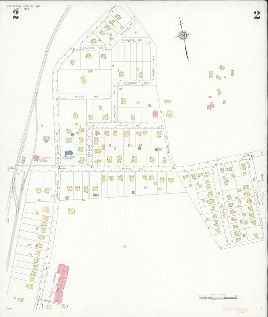Sanborn Fire Insurance Map from Linthicum Heights, Anne Arundel County, Maryland (1933), Sheet #0002 - Historic Sanborn Fire Insurance Map Print, vintage old map wall art