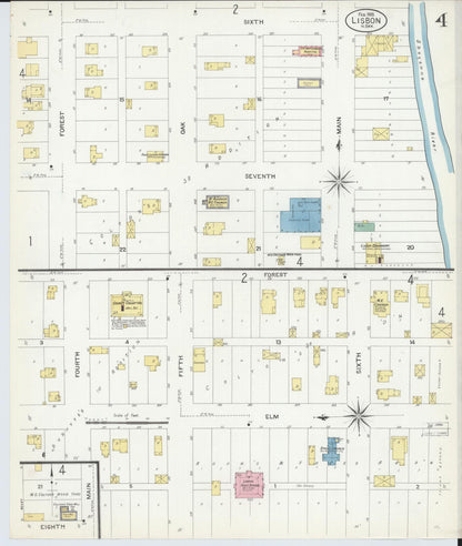 Sanborn Fire Insurance Map from Lisbon, Ransom County, North Dakota (1908), Sheet #0004 - Complete Map Set gallery image, historic Sanborn map, vintage wall art, North Dakota North Dakota