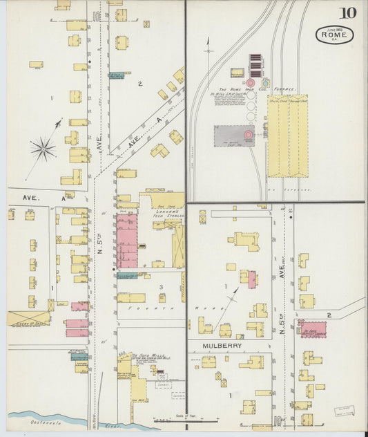 Sanborn Fire Insurance Map from Rome, Floyd County, Georgia (1893), Sheet #0010 - Historic Sanborn Fire Insurance Map Print, vintage old map wall art, antique decor, genealogy gift, Georgia Georgia map