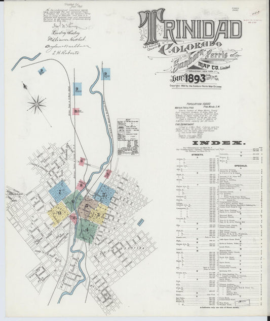 Sanborn Fire Insurance Map from Trinidad, Las Animas County, Colorado (1893), Sheet #0001 - Historic Sanborn Fire Insurance Map Print, vintage old map wall art, antique decor, genealogy gift, Colorado Colorado map