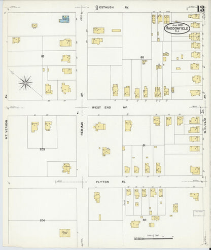 Sanborn Fire Insurance Map from Haddonfield, Camden County, New Jersey (1908), Sheet #0013 - Complete Map Set gallery image, historic Sanborn map, vintage wall art, New Jersey New Jersey