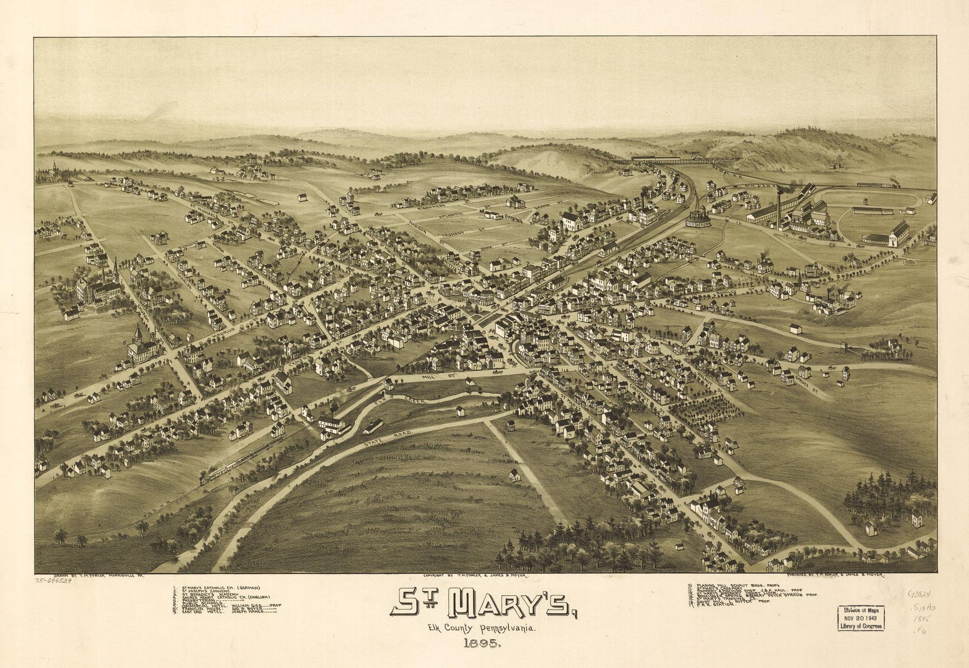 St. Mary's, Elk County, Pennsylvania, 1895. (1895) – Historic Bird’s-Eye View Panorama Print