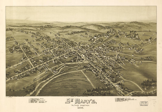 St. Mary's, Elk County, Pennsylvania, 1895. (1895) – Historic Bird’s-Eye View Panorama Print