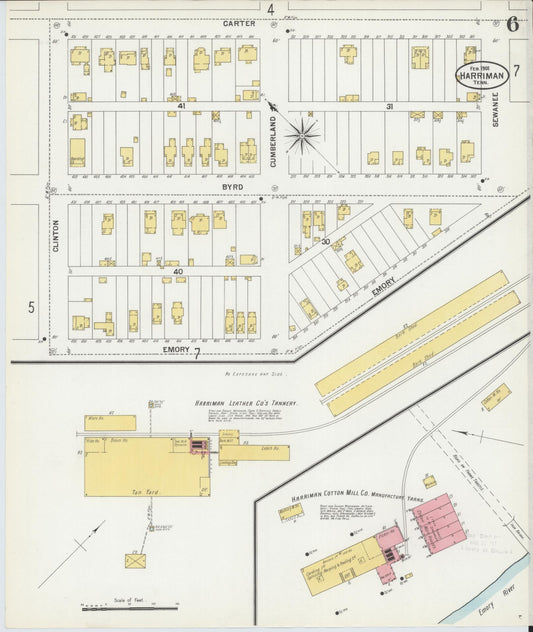 Sanborn Fire Insurance Map from Harriman, Roane County, Tennessee (1901), Sheet #0006 - Historic Sanborn Fire Insurance Map Print, vintage old map wall art, antique decor, genealogy gift, Tennessee Tennessee map