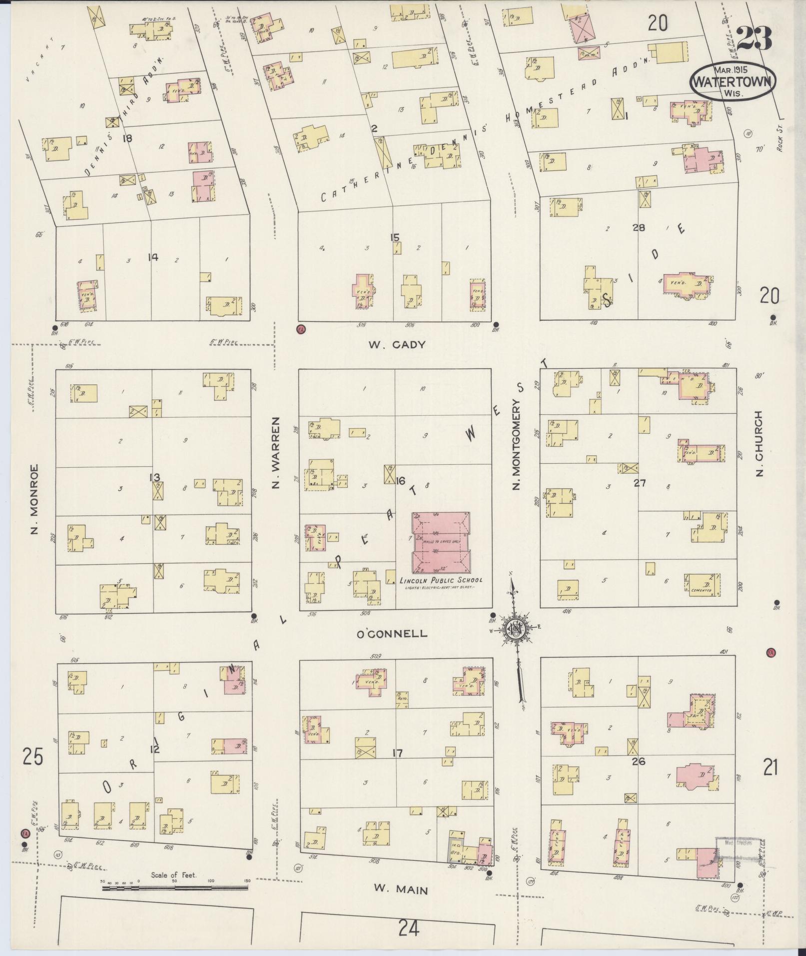 Sanborn Fire Insurance Map from Watertown, Jefferson County, Wisconsin (1915), Sheet #0024 - Historic Sanborn Fire Insurance Map Print, vintage old map wall art, antique decor, genealogy gift, Wisconsin Wisconsin map