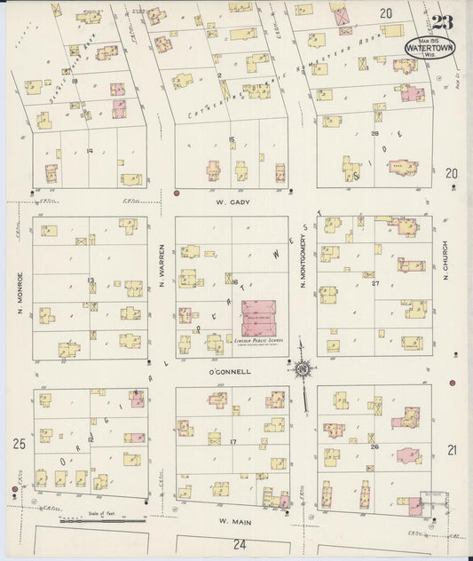 Sanborn Fire Insurance Map from Watertown, Jefferson County, Wisconsin (1915), Sheet #0024 - Historic Sanborn Fire Insurance Map Print, vintage old map wall art, antique decor, genealogy gift, Wisconsin Wisconsin map