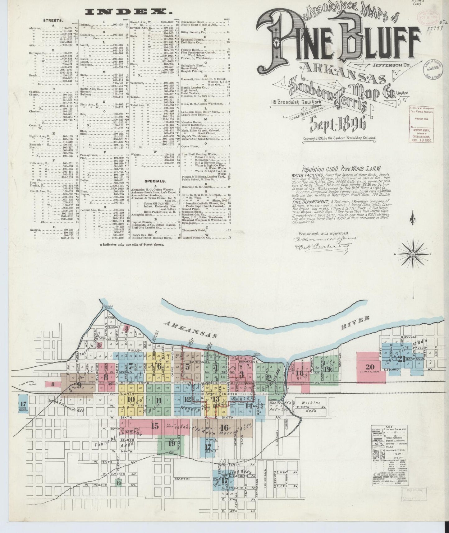 Sanborn Fire Insurance Map from Pine Bluff, Jefferson County, Arkansas (1896), Sheet #0001 - Historic Sanborn Fire Insurance Map Print, vintage old map wall art, antique decor, genealogy gift, Arkansas Arkansas map