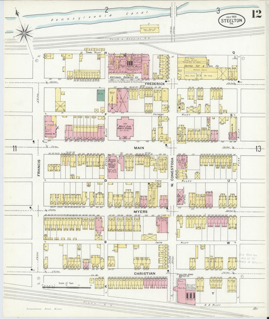 Sanborn Fire Insurance Map from Steelton, Dauphin County, Pennsylvania (1909), Sheet #0012 - Historic Sanborn Fire Insurance Map Print, vintage old map wall art, antique decor, genealogy gift, Pennsylvania Pennsylvania map
