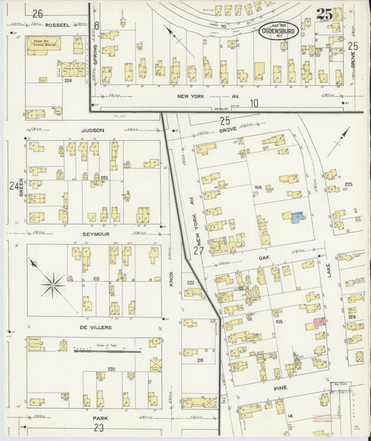Sanborn Fire Insurance Map from Ogdensburg, St. Lawrence County, New York (1909), Sheet #0025 - Historic Sanborn Fire Insurance Map Print, vintage old map wall art, antique decor, genealogy gift, New York New York map